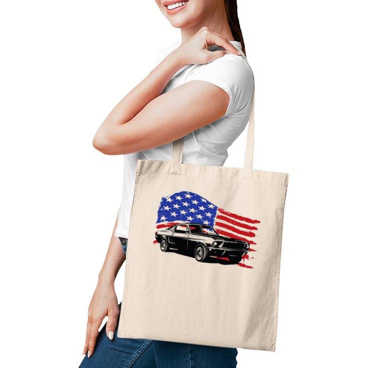 American Muscle Car With Flying American Flag For Car Lovers Tote Bag