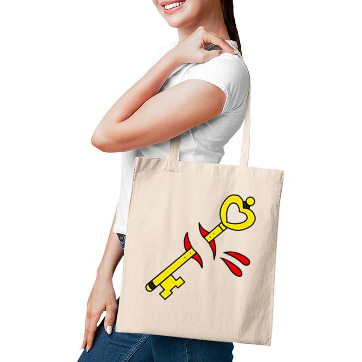 American Traditional Tattoo Style Key Over Heart Tote Bag