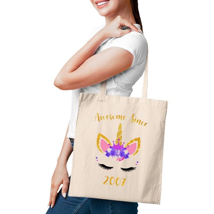 Awesome Since 2007 Unicorn Birthday Girl Tote Bag