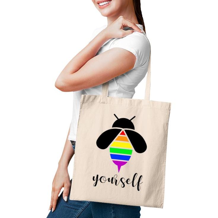 Be Yourself  Gay Pride Lgbtq Funny Rainbow Bee Tote Bag