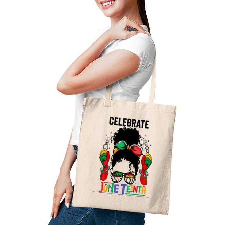 Black Women Messy Bun Juneteenth Celebrate Independence Tote Bag