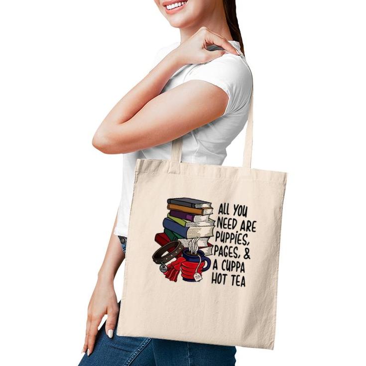 Book Reader Puppies Pages And Hot Tea Reading Library Tote Bag