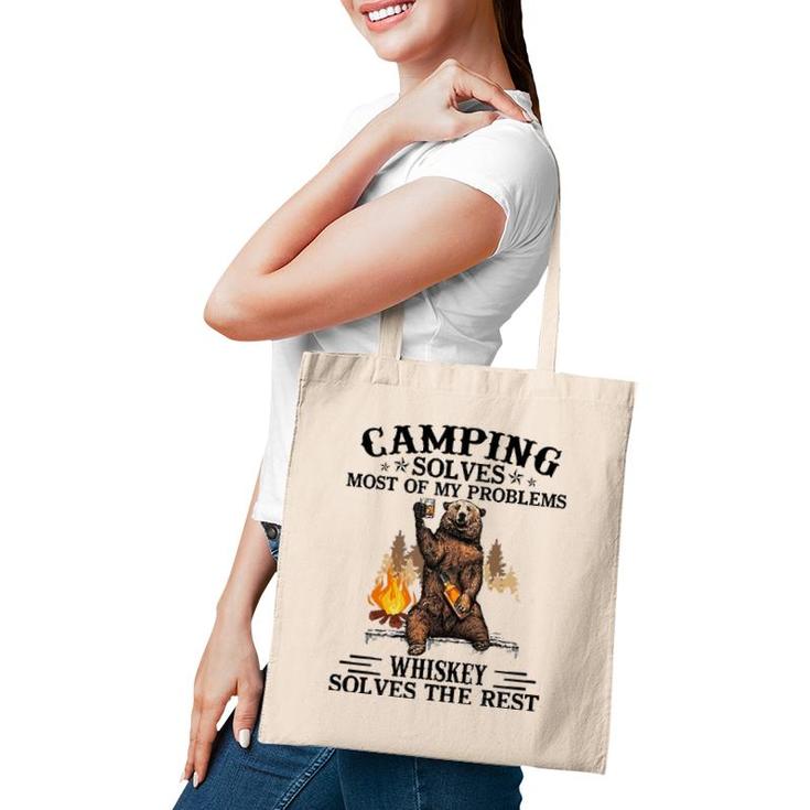 Camping Solves Most Of My Problems Bear And Whiskey Tote Bag