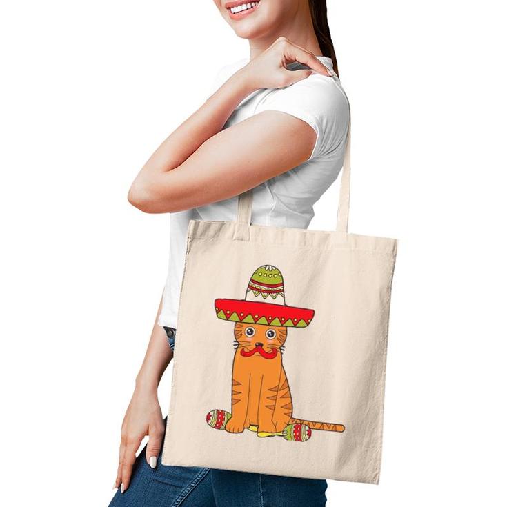 Cat Meow Sumbrero Mustache Mexican Funny Cinco De Mayo Gift Tote Bag