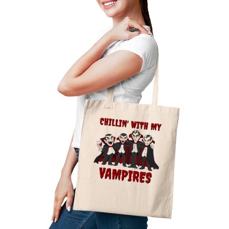 Chillin' With My Vampires Halloween Boys Girls Kids Funny Tote Bag