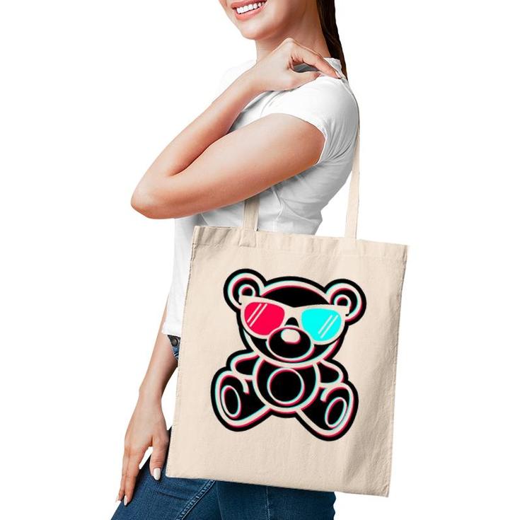Cool Teddy Bear Glitch Effect With 3D Glasses Tote Bag