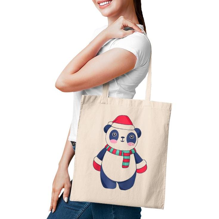 Cute Christmas Baby Panda Bear Santa Hat Scarf And Gloves Raglan Baseball Tee Tote Bag