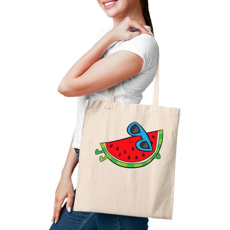 Cute Melon Summer Fruit Sunglasses On Watermelon Tote Bag