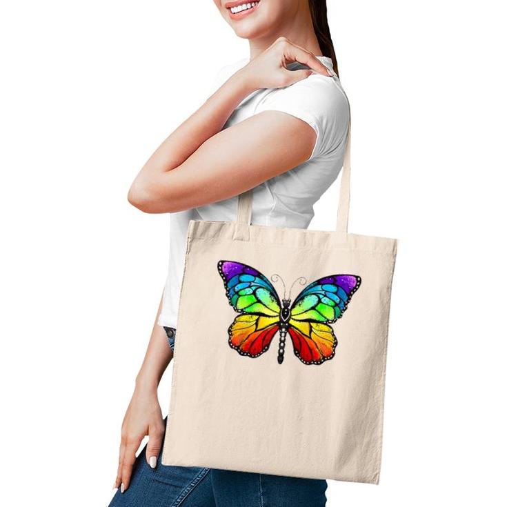 Cute Rainbow Monarch Butterfly Aesthetic Gift Raglan Baseball Tee Tote Bag