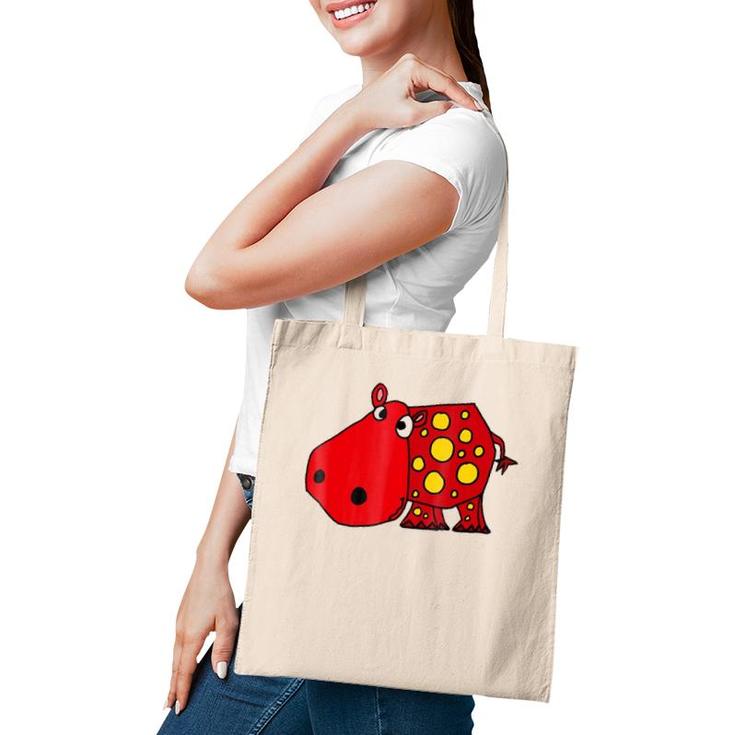 Cute Red Hippo Cartoon Tote Bag