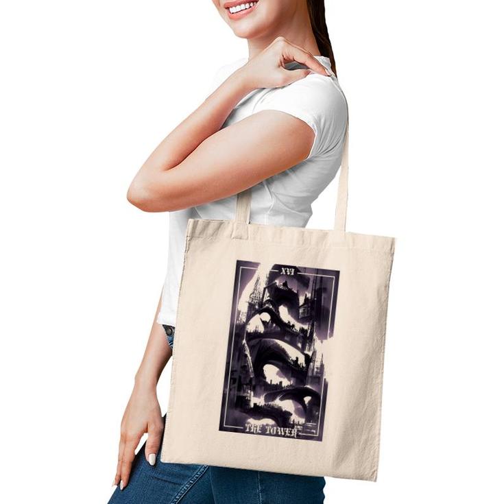 Dark Occult Aesthetic Gothic Tower Tarot Card Tote Bag