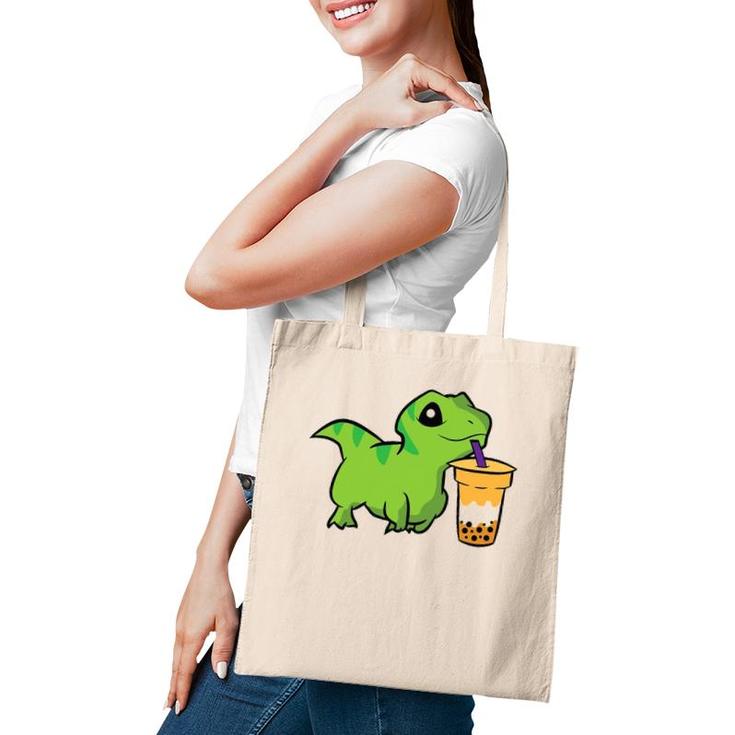 Dinosaur Drinking Bubble Tea Funny Boba Tea Tote Bag | Mazezy
