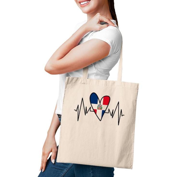 Dominican Flag Heartbeat Ekg Heart Tote Bag