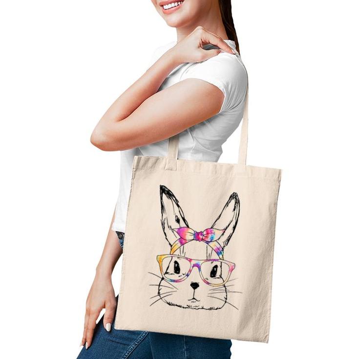 Easter Day 2022 Dy Cute Bunny Face Tie Dye Glasses Women Boy Tote Bag