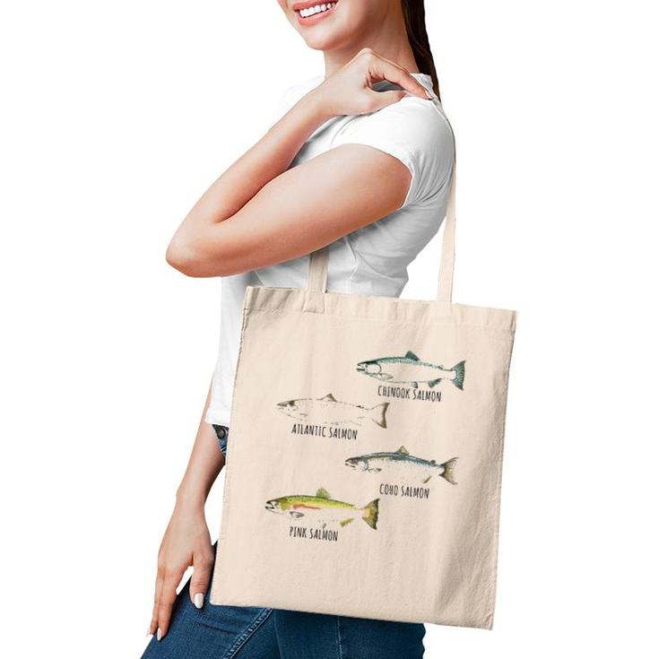Fish Species Biology Different Types Of Salmons Fishing Tote Bag