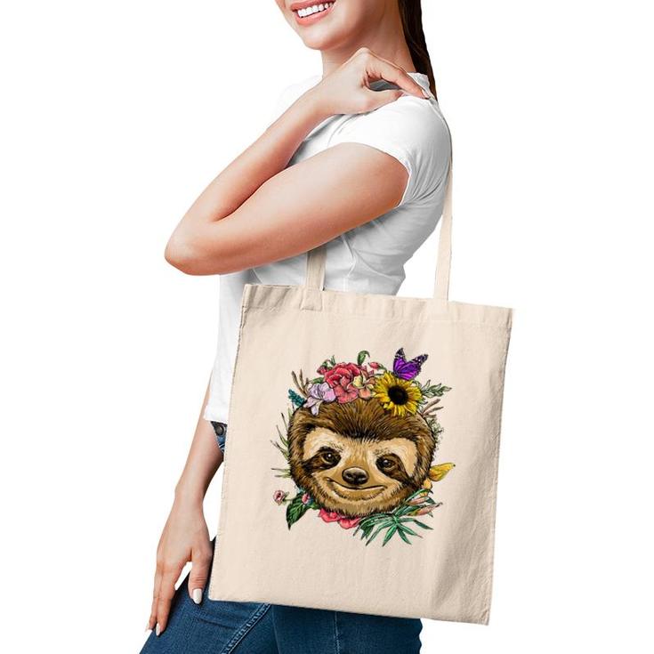 Floral Sloth Spring Nature Lovers Tote Bag