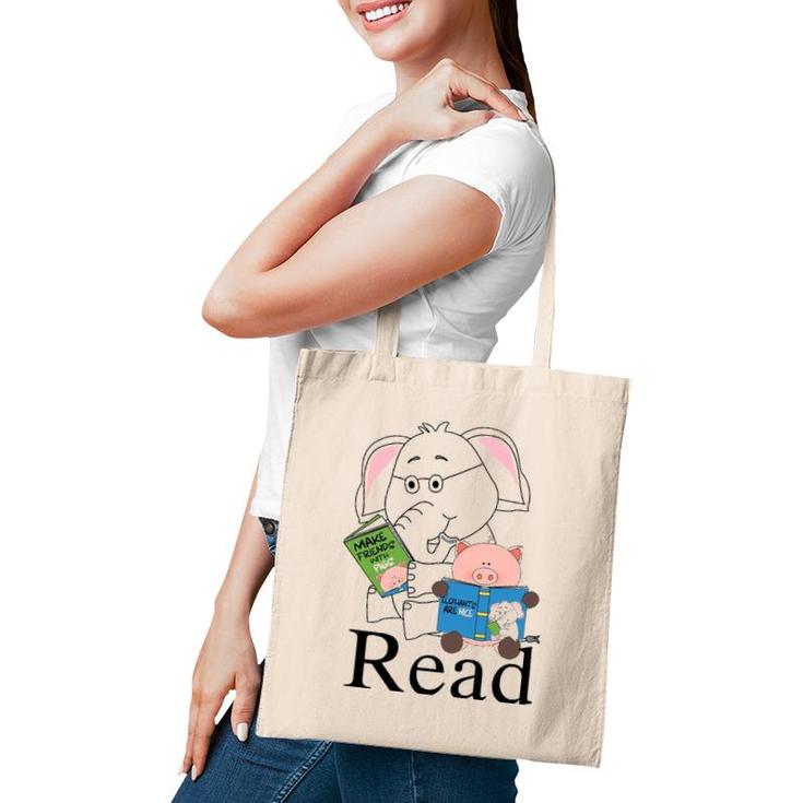 Funny Teacher Library Read Book Club Piggie Elephant Pigeons Tote Bag