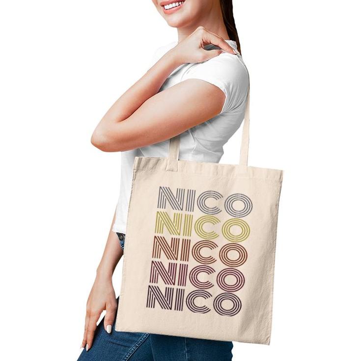 Graphic Tee First Name Nico Retro Pattern Vintage Style Tote Bag