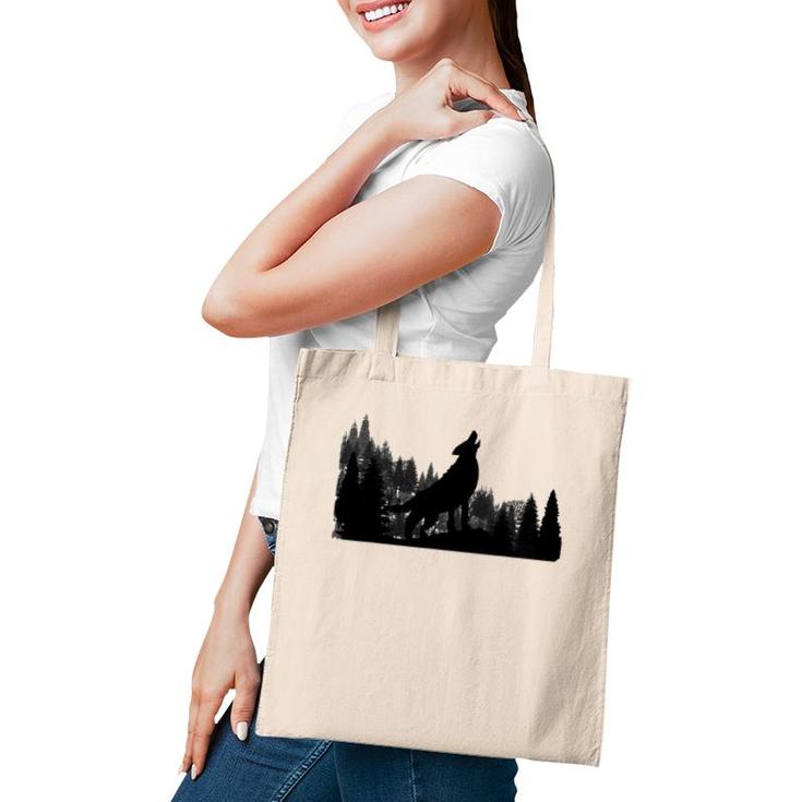 Howling Wolf Mountain Forest Tree  Tote Bag