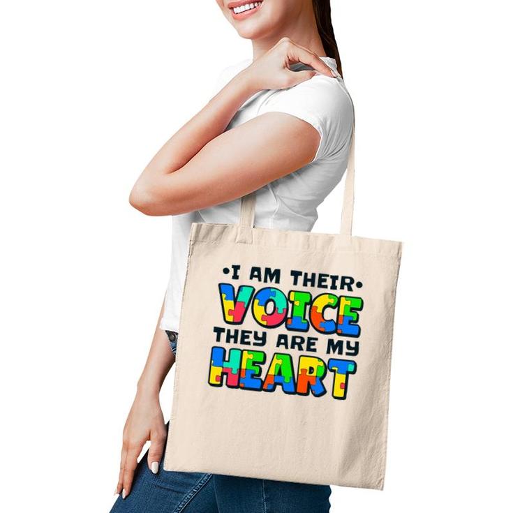 I Am Their Voice They Are My Heart Autism Awareness Teacher Tote Bag