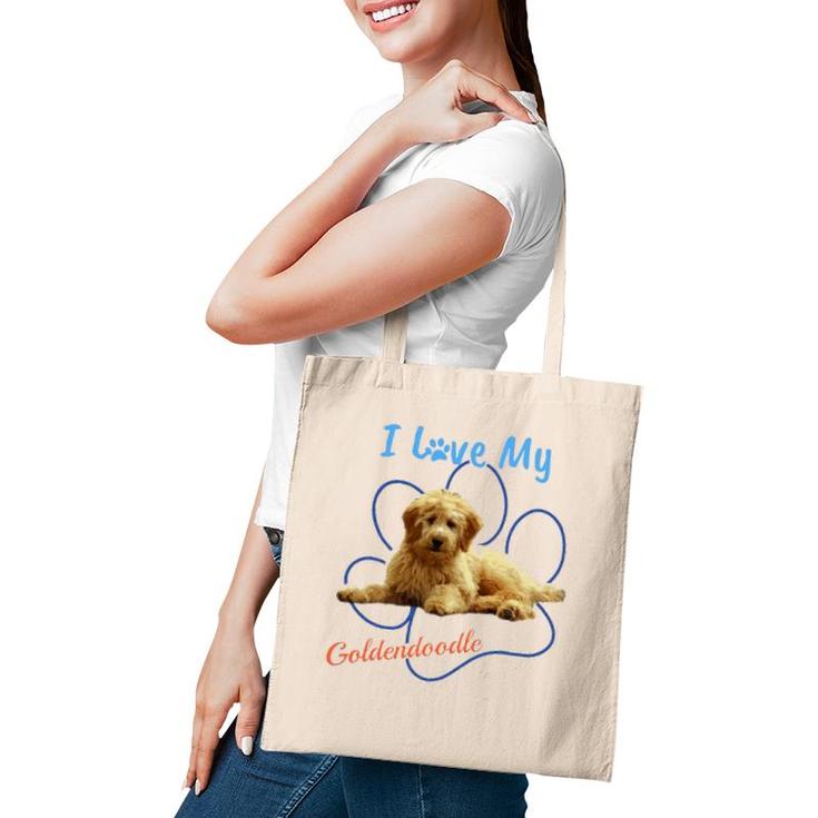 I Love My Goldendoodle Best Dog Lover Paw Print  Tote Bag