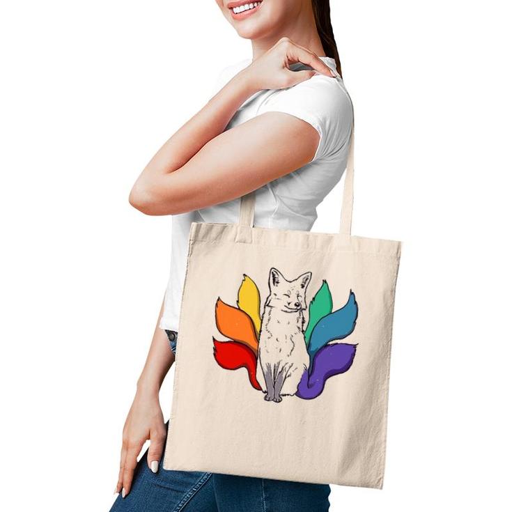 Japanese Kitsune Fox With Rainbow Tails, Lgbt Gay Pride Tote Bag