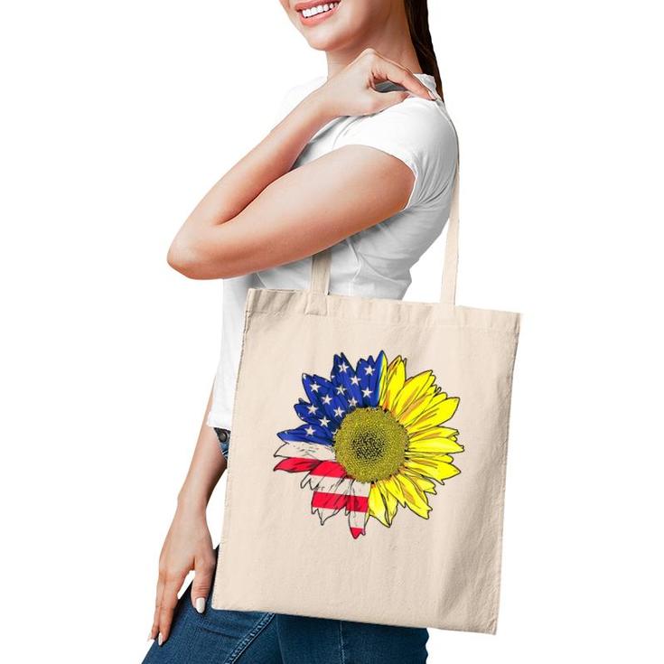 July 4 Sunflower Painting American Flag Graphic Plus Size Tote Bag