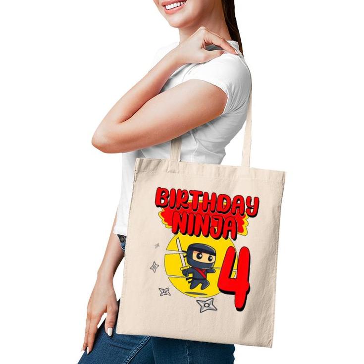 Kids Birthday Ninja 4 Years Old Bday Party Gift For Little Ninja Tote Bag