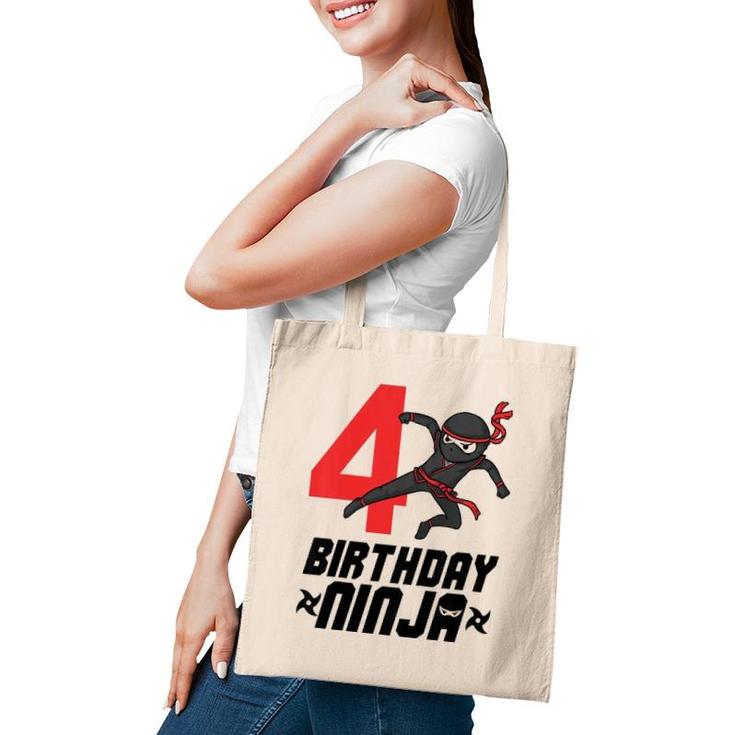 Kids Kids 4Th Birthday Ninja For Boys 4 Years Birthday Tee Tote Bag