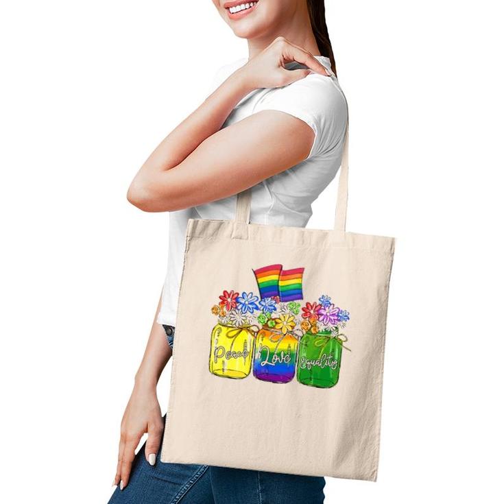 Lgbt Peace Love Equality , Rainbow Floral Lgbt Flag Tote Bag