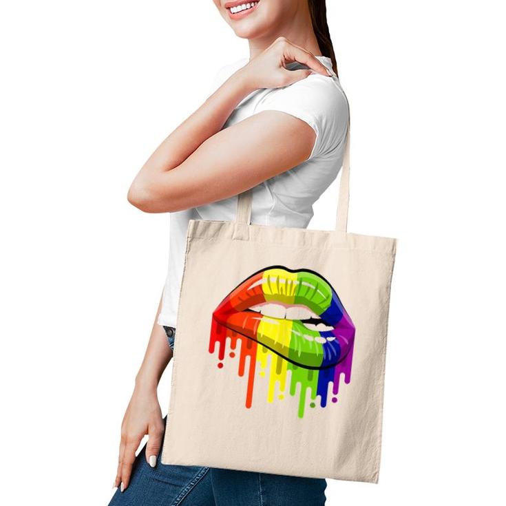 Lgbt Rainbow Color Lips Pride Gay Homosexual Lesbian  Tote Bag