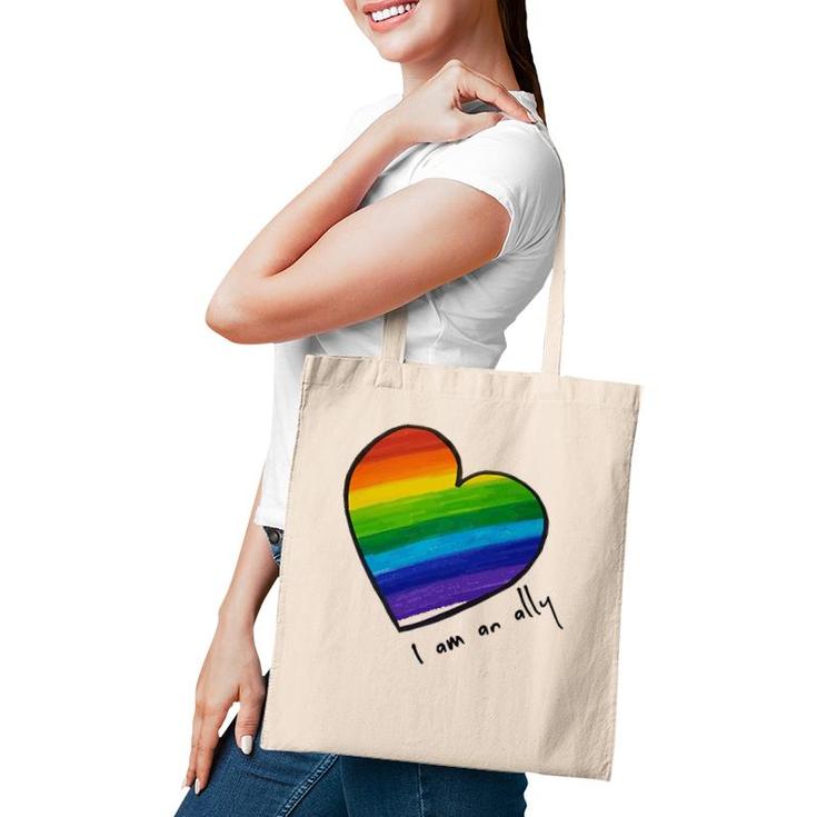 Lgbtq I Am An Ally Rainbow Heart Tote Bag