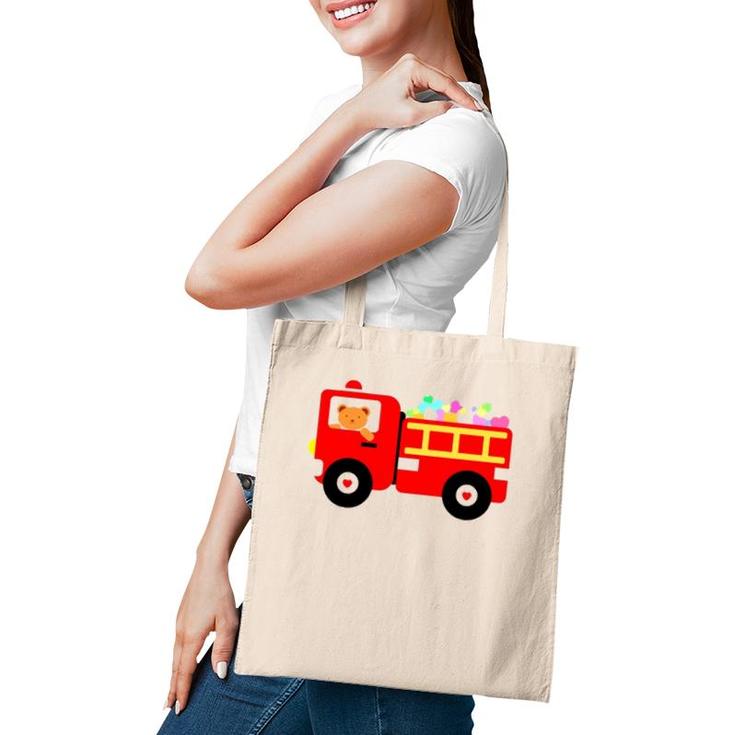 Loads Of Love Firetruck Valentine's Day Firefighter Tote Bag