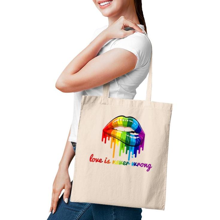 Love Is Never Wrong Lgbt Quote Gay Pride Rainbow Lips Gift Raglan Baseball Tee Tote Bag