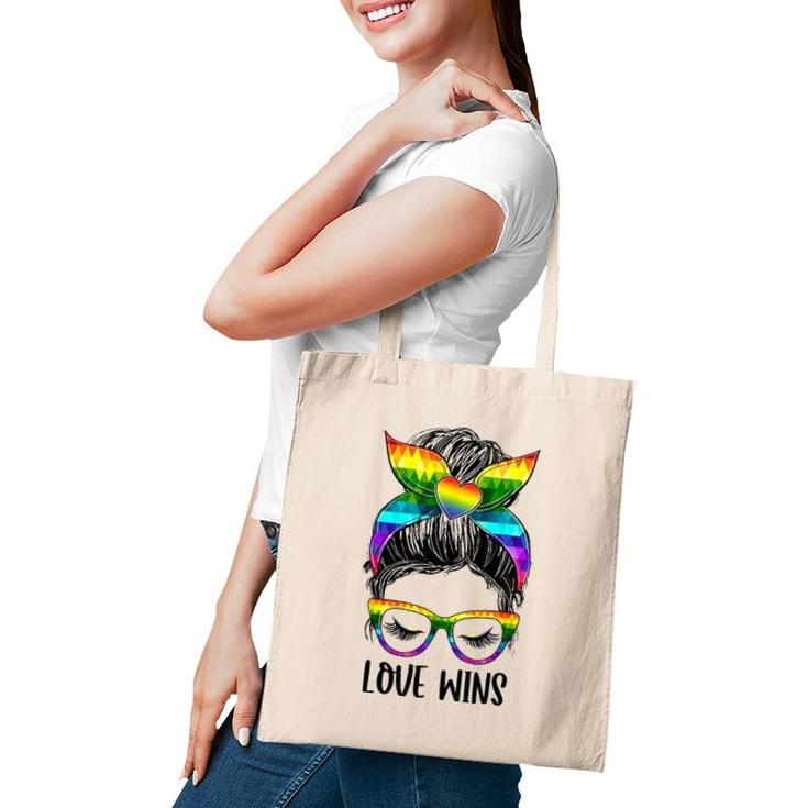 Love Wins Messy Bun Rainbow Lgbt Gay Pride Lgbt Awareness Tote Bag