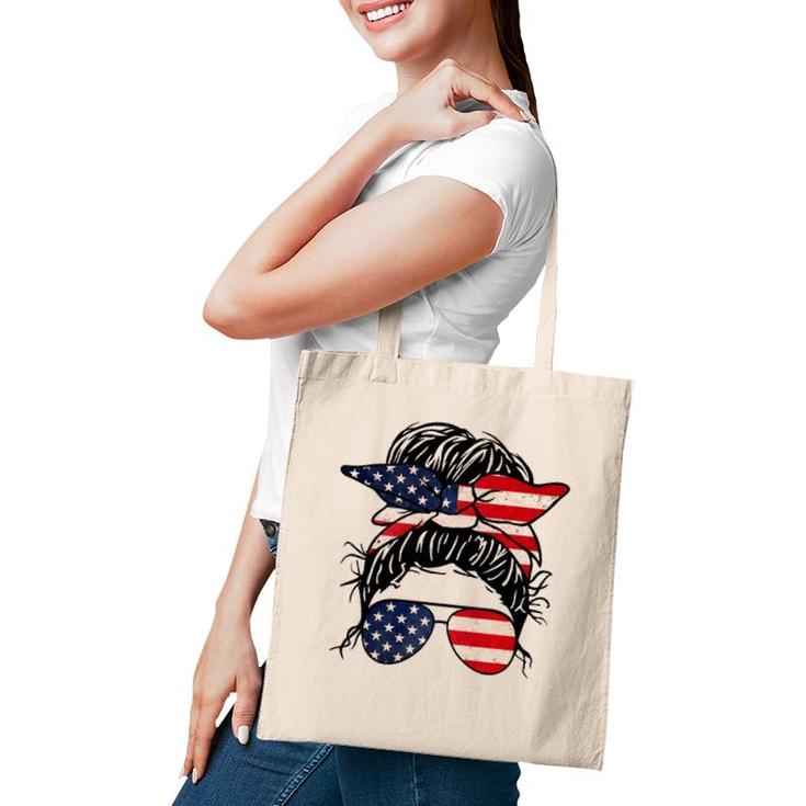 Messy Bun Usa Flag Glasses 4Th Of July Patriotic  Tote Bag