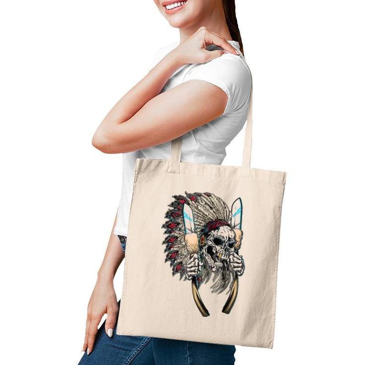 Native American Indian Headdress Skull Tote Bag