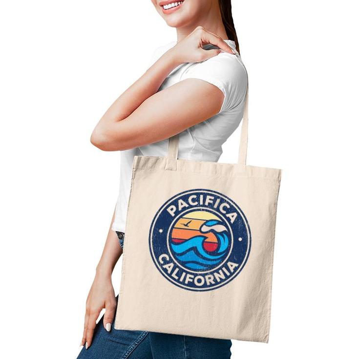 Pacifica California Ca Vintage Nautical Waves Design Tote Bag