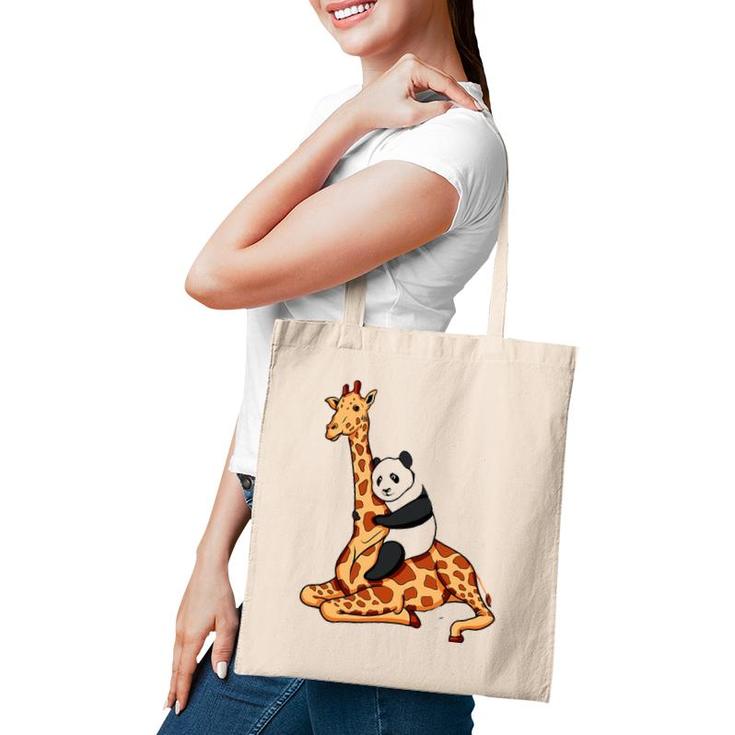 Panda Riding Giraffe Animal Lover Gift Tote Bag
