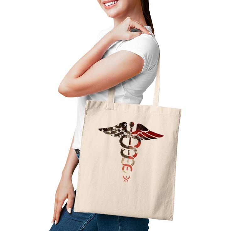 Patriotic Flag Caduceus-Great For Nurses, Dr's, Emt, Medic Tote Bag