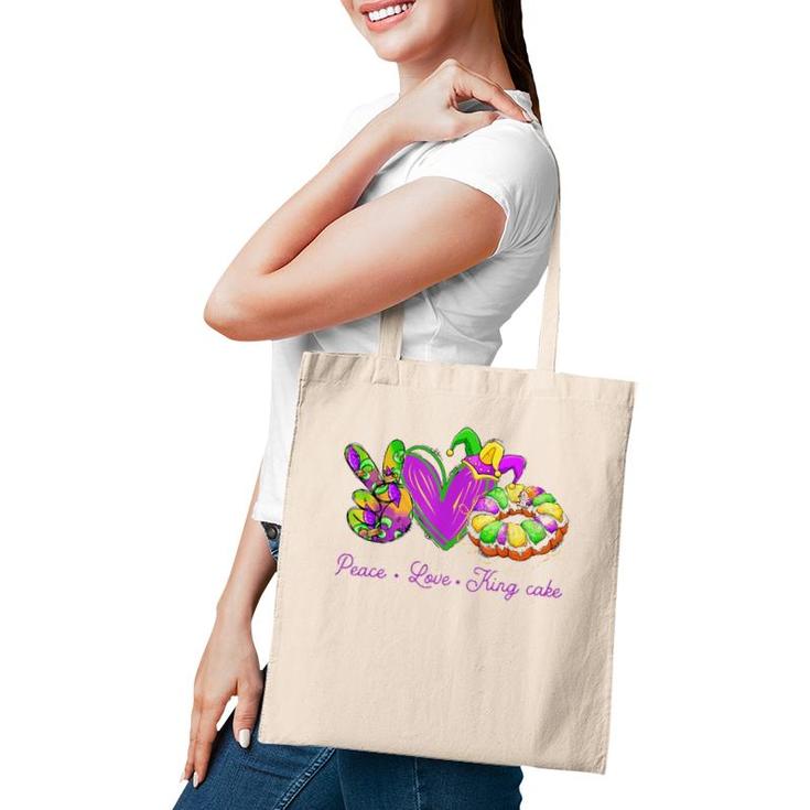 Peace Love King Cake Funny Mardi Gras Party Carnival Gifts Tote Bag