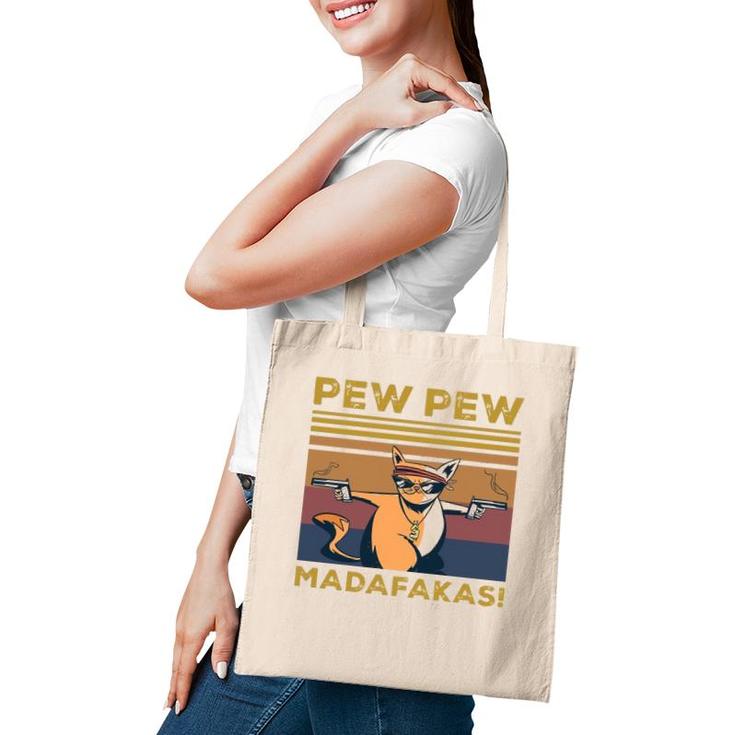Pew Pew Madafakas Funny Cat Lover Gift Vintage Retro Pullover Tote Bag