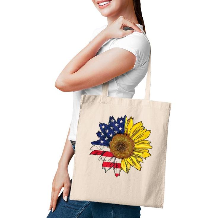 Plus Size Graphic Sunflower Painting With American Flag  Tote Bag