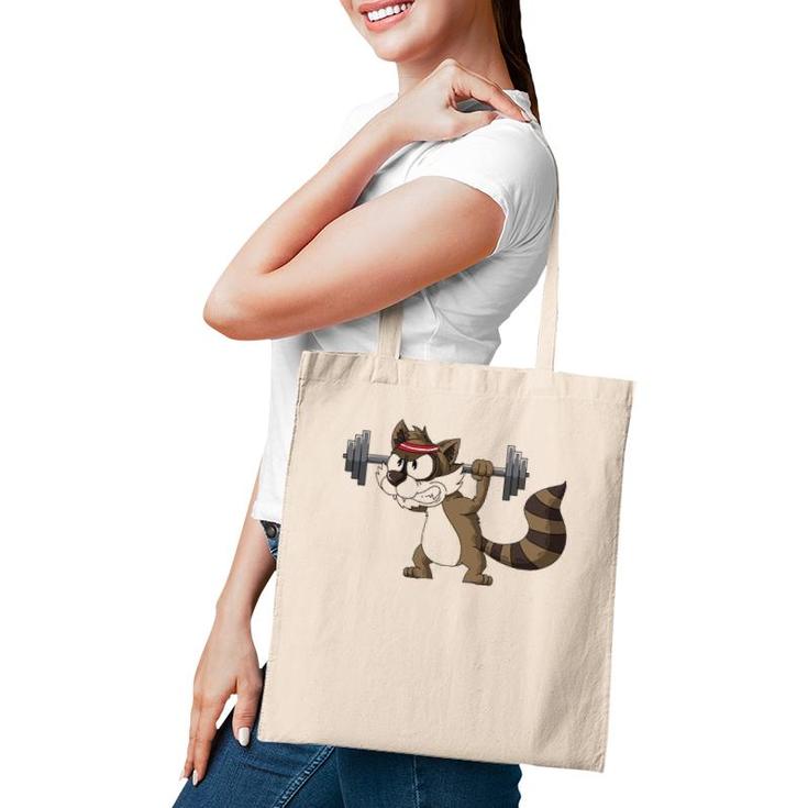 Raccoon Weight Lifting Gym Apparel Barbells Fitness Workout Tote Bag