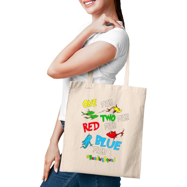 Reading Teacher Squad One Two Red Blue Fish Funny Tote Bag