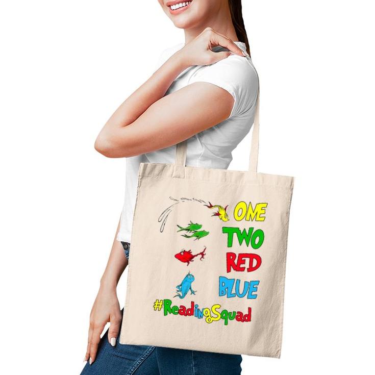 Reading Teacher Squad One Two Red Blue Fish Tote Bag