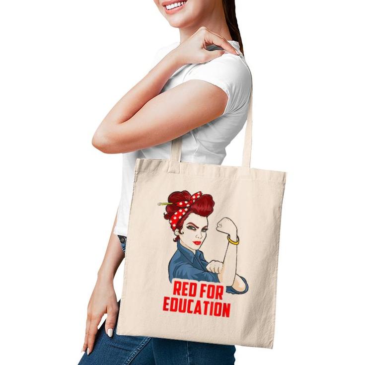 Red For Education Strong Women Teacher  Women Men Kids Tote Bag
