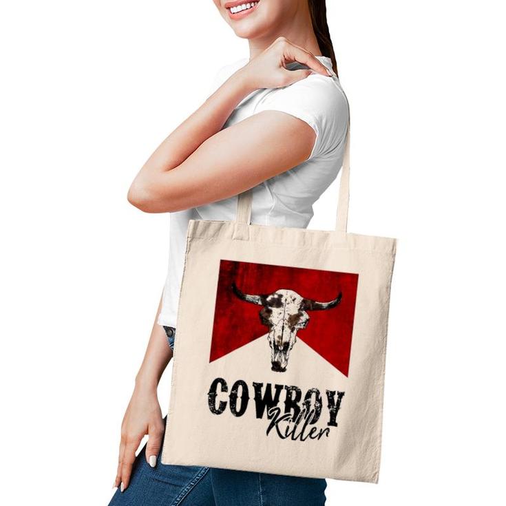 Retro Cow Skull Cowboy Killer Western Country Cowgirl Gift Tote Bag
