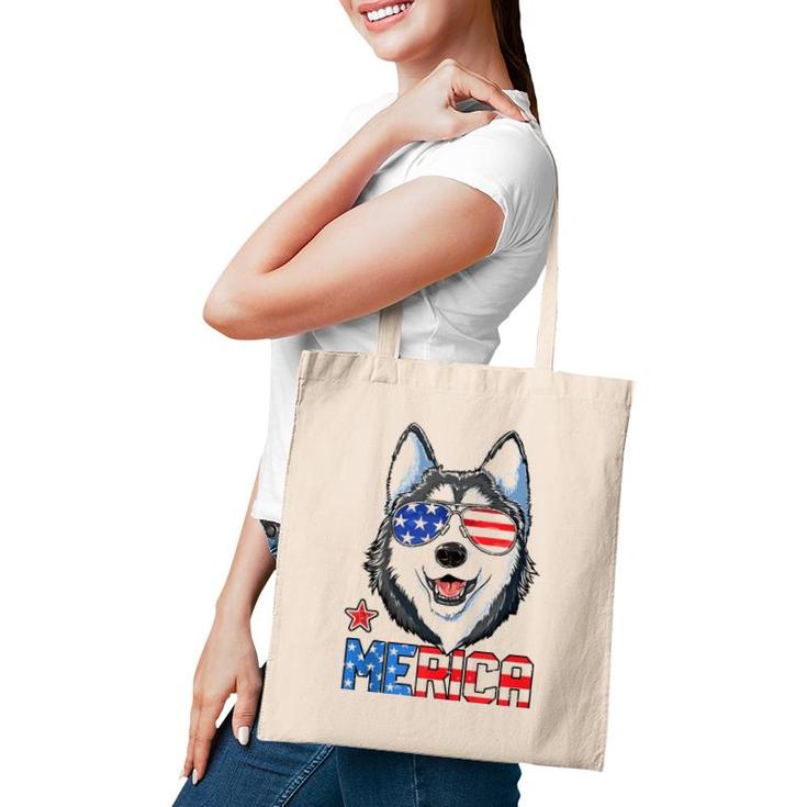 Siberian Husky 4Th Of July Gifts Merica Men American Flag  Tote Bag