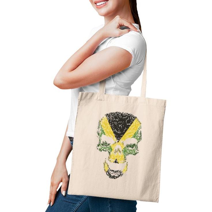 Skull With Jamaica Flag Skeleton Jamaican Roots Tote Bag